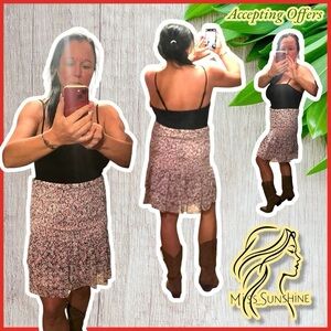 Karl Lagerfeld NWT - Sz L - Pink Ruffled Tiered Midi Skirt - fits Boho / Western